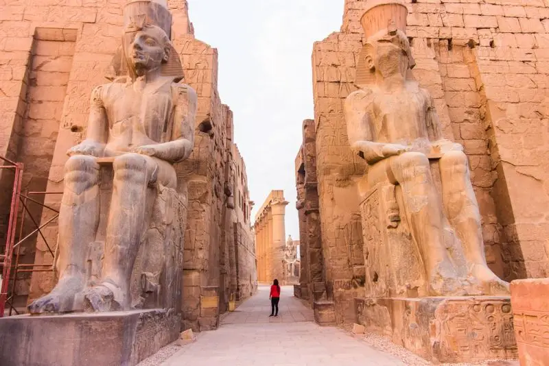 Abu Simbel Temple four colossal statues of Ramesses II carved into the cliff